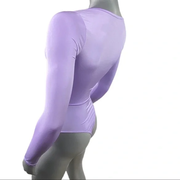 Fashion Nova | Lilac Purple Cut Out Body Suit Long Sleeve Thong back - Picture 5 of 16